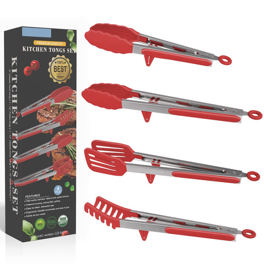 4in1 Stainless Steel Kitchen Food Tongs Set